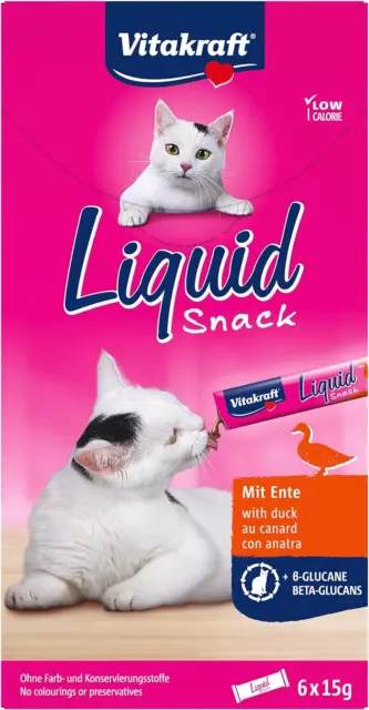 6x15g Snack Liquido per Gatto Vitakraft Cremoso Sano Leggero Piace ai Gatti 90g