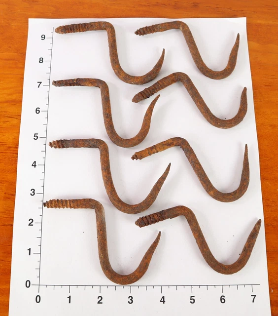 Antique Lot of 8  Hand Forged Butcher Smokehouse Iron Meat Hooks