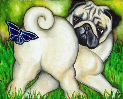 FAWN PUG & BUTTERFLY Dog Art PRINT of Painting by VERN