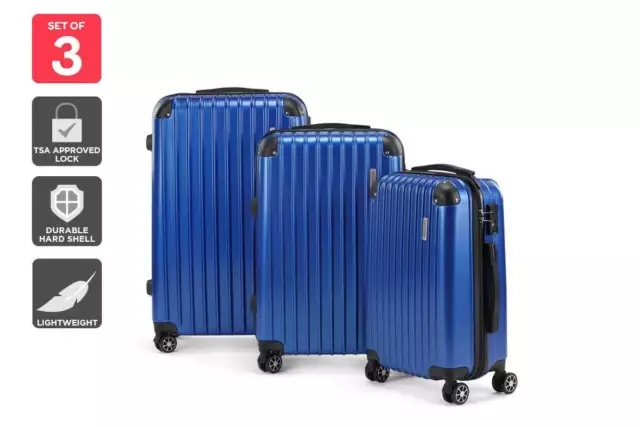Orbis 3 Piece Tahiti Spinner Luggage Suitcase Set (Blue), Luggage Sets, Sports,