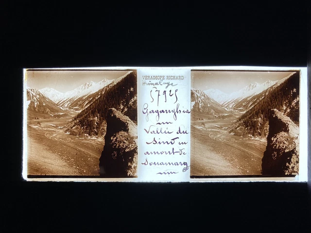 GAGANGHIA HIMALAYA PLAQUE VERRE 45x107 VUE STEREOSCOPIQUE VERASCOPE RICHARD