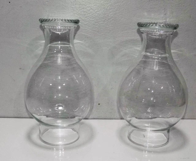 Pair 3" X 8 1/4" Clear Glass Beaded Top Kerosene Oil Lamp Chimney
