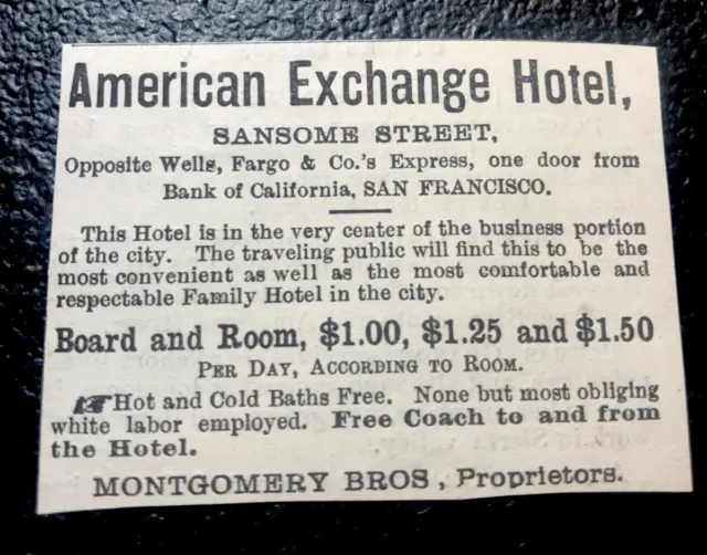 1886 American Exchange Hotel Advertising - San Francisco - California