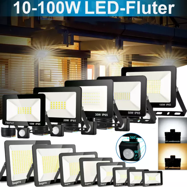 LED Fluter mit Bewegungsmelder 10/20/30/50/100W Außen Strahler Scheinwerfer IP65