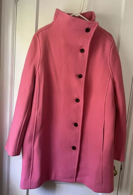 NWT J Crew Italian Stadium Cloth Nello Gori Pink Wool Pea Coat Women's 12