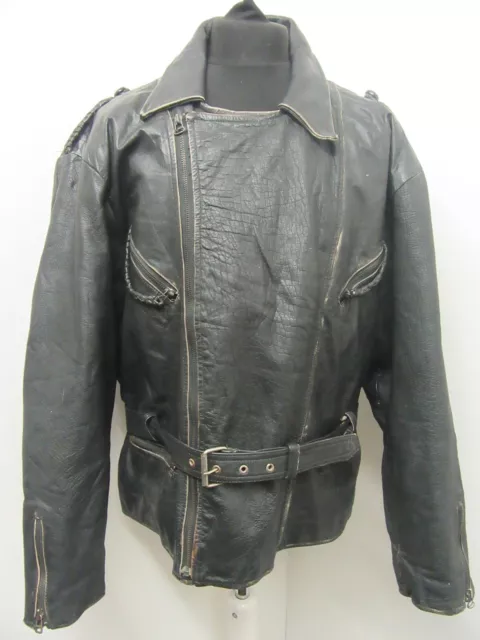 VINTAGE 80s HEAVY LEATHER MOTORCYCLE BRANDO JACKET SIZE UK M+  L