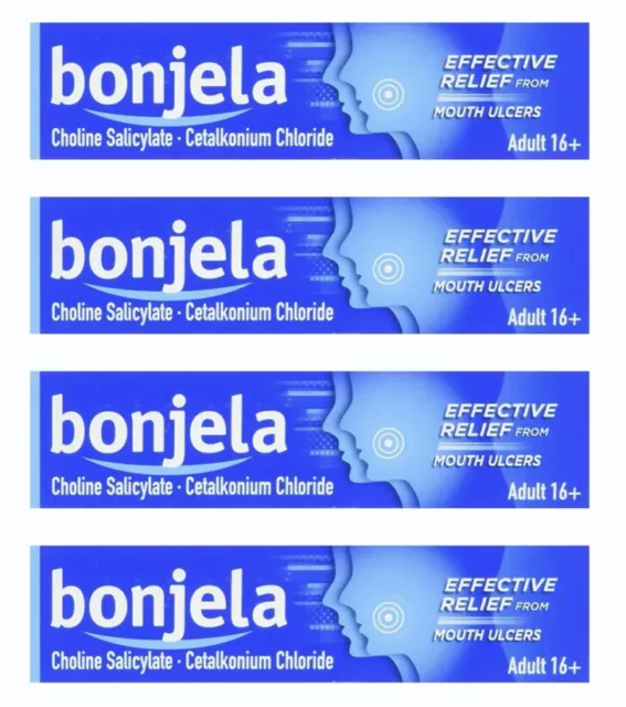 4x Bonjela Geschwür für Erwachsene zuckerfreies Gel, 15g | Behandelt Geschwüre im Mund | Gel für Erwachsene 16+