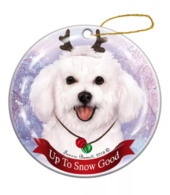 Holiday Pet Gifts Bichon Frise Reindeer Dog Porcelain Christmas Ornament