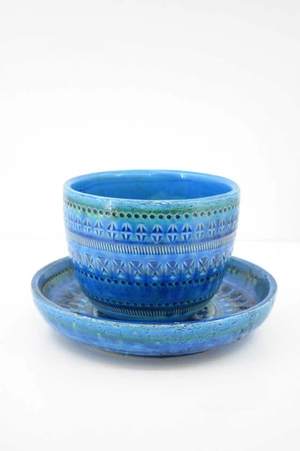 BLUE CERAMIC VASE With Saucer Flavia Montelupo Italy $355.59