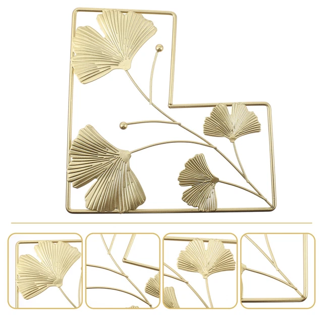 Escultura de pared de hoja de ginkgo hoja de oro adorno de pared de metal 3D con marco para