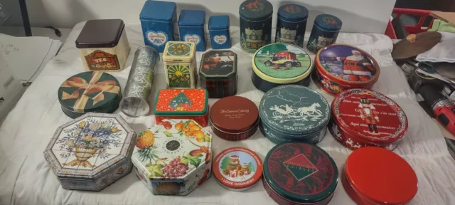 Group Of 22 Tins Various Shapes And Sizes See Pics For Conditions