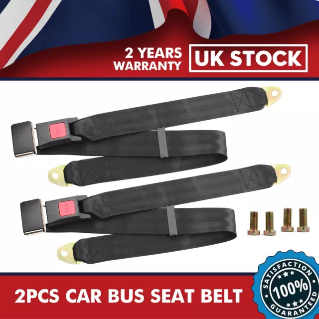 2Pack Universal Lap Seat Belt 2 Point Adjustable Retractable Car Single Seat Lap