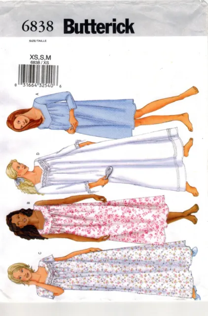 Butterick 6838 Misses Petite Loose Fitting Diamond Neck Nightgown Sewing Pattern