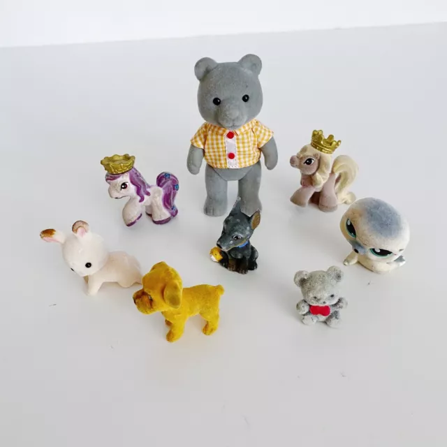 Lot of 8 Felt Miniature Animals Mini Figures Toys Bear Cat Dog Bunny