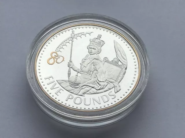 2006 Alderney Prova D'Argento Regina Elisabetta II 80TH Compleanno Cinque 2.3kg