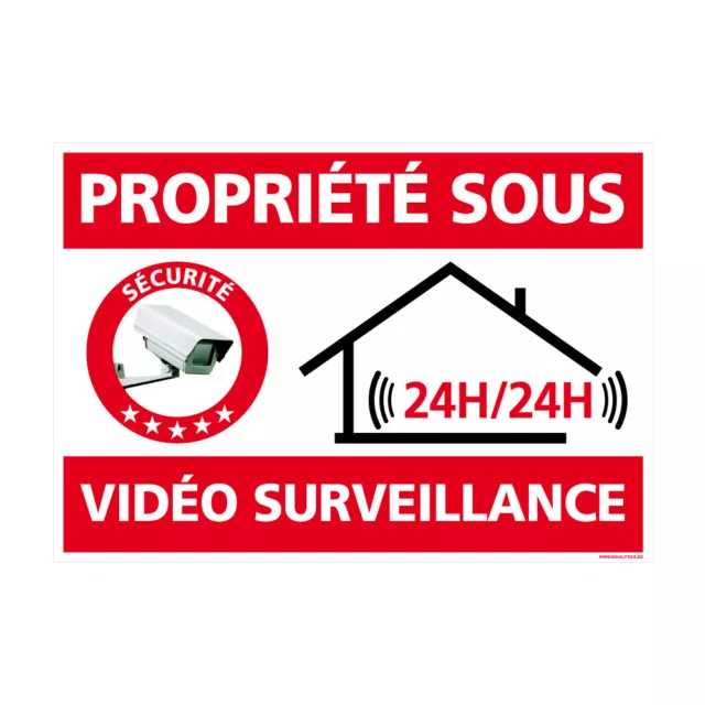 Panneau Propriété Sous Vidéo Surveillance, Panneau Alarme - 24h/24, Sticker, pan