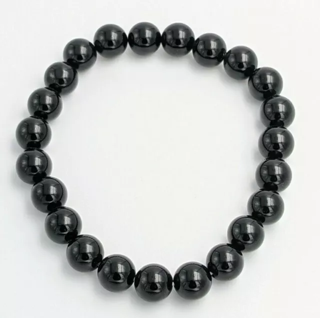 BRACELET EN PIERRE NATURELLE POLIE AGATE NOIRE ONYX bijoux chakra perle 8mm AA