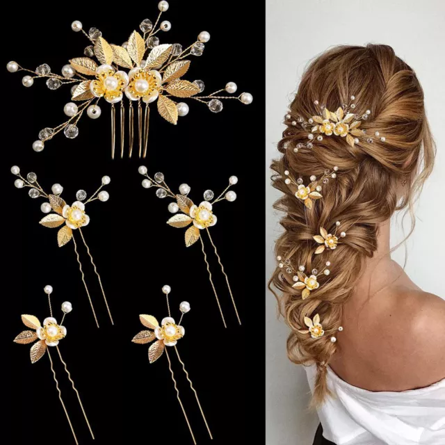 5 pcs/set Pearl Wedding Hair Comb Bridal Hair Pins Clips Women Hair Headpieces