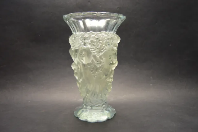 Antike tschechische Art Deco Kristallglasvase mit Figuren, Curt Schlevogt