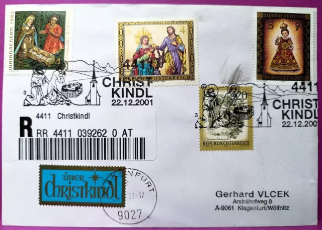 CHRISTKINDL 2001   Christkindlstempel mit Leitzettel und RECO Echt gelaufen!