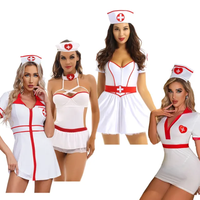 Adult Women Nurse Doctor Fancy Costume Halloween Party Outfit Role Play Uniform
