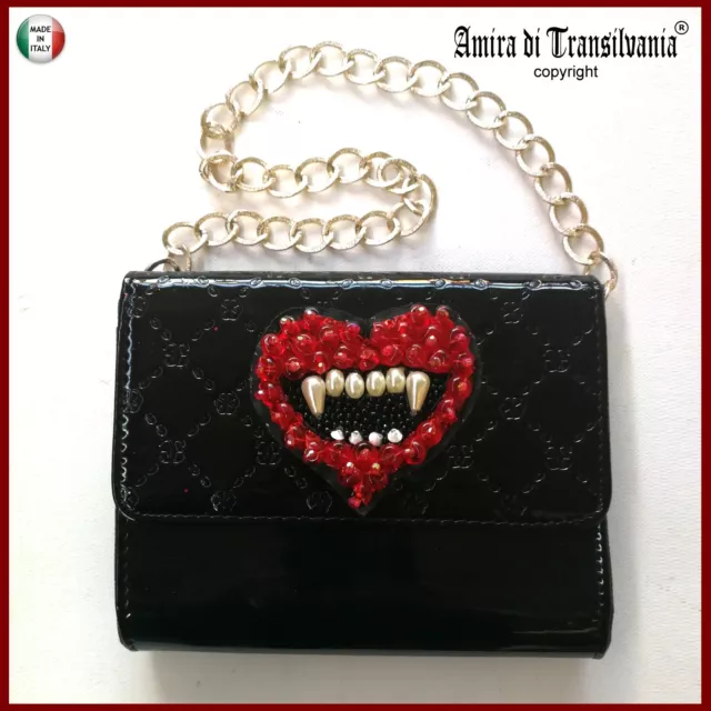 mini borsa da donna pochette gioiello piccola elegante vinile latex catena cuore