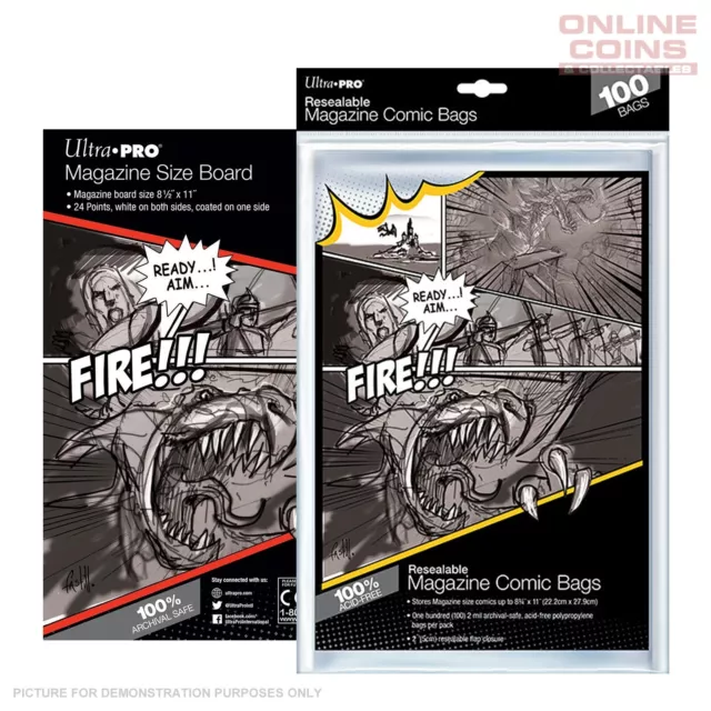 COMIC COMBO - ULTRA PRO -  RESEALABLE MAGAZINE Size Comic Bags & Boards x 100