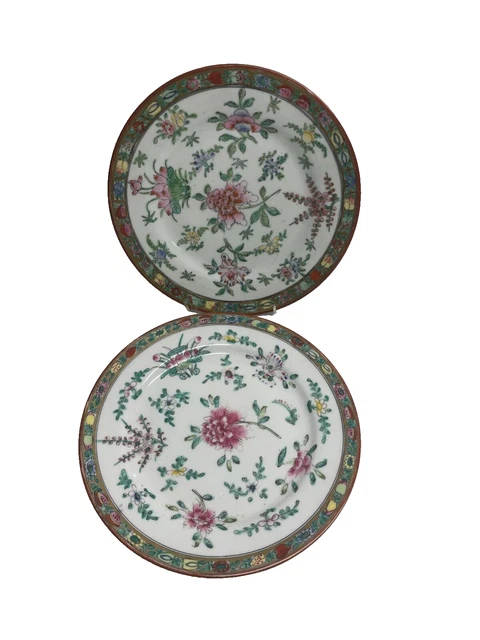A PAIR CHINESE Export Porcelain Hand Painted Plates with Floral ( H96 ...