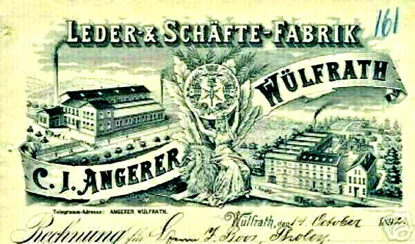 ANGERER KOCH AG Wülfrath histor. Aktie 1921 Leder + Lederwaren Bergisches Land .