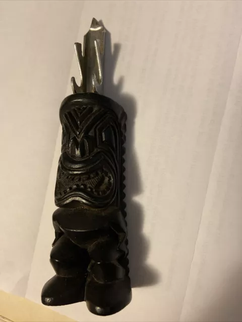 Vintage Coco Joes Tiki God Carved Black Lava Rock Bottle Opener Can Punch Hawaii