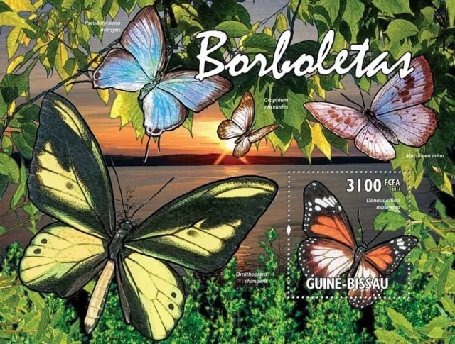 BUTTERFLIES Insects MNH Stamp Sheet #544 (2011 Guinea-Bissau)