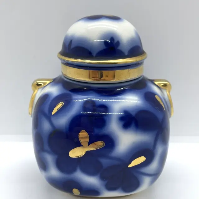Lomonosov Blue Gold Floral Porcelain Tea Caddy Ginger Jar Urn Ornament