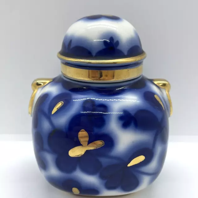 Lomonossow Blaugold Blumenmuster Porzellan Tee Caddy Ingwer Glas Urnenornament