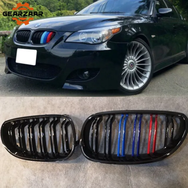 For Bmw E60 E61 M5 Style Front Kidney Grille Double Slat Gloss Black 2003-2009