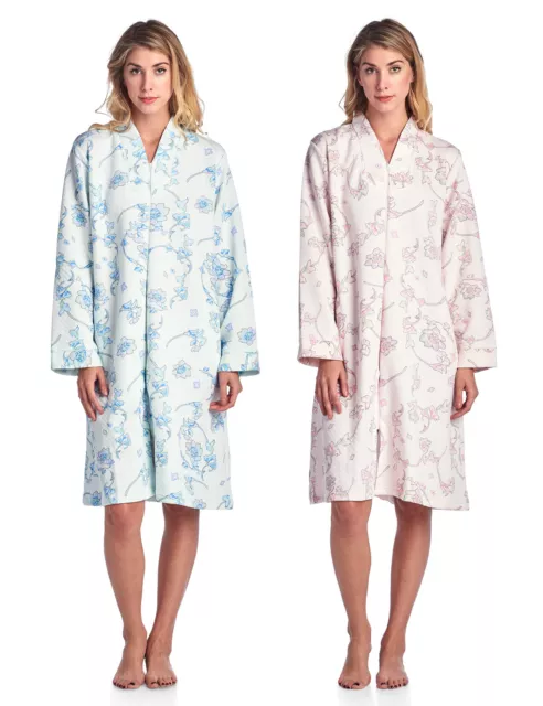 Casual Nights Women's Floral Print Zipper Front Quilted Robe