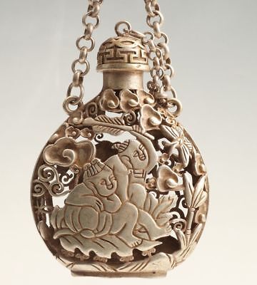 China Old Tibetan Silver Handmade Child Snuff Bottle Pendant Hollow Collection