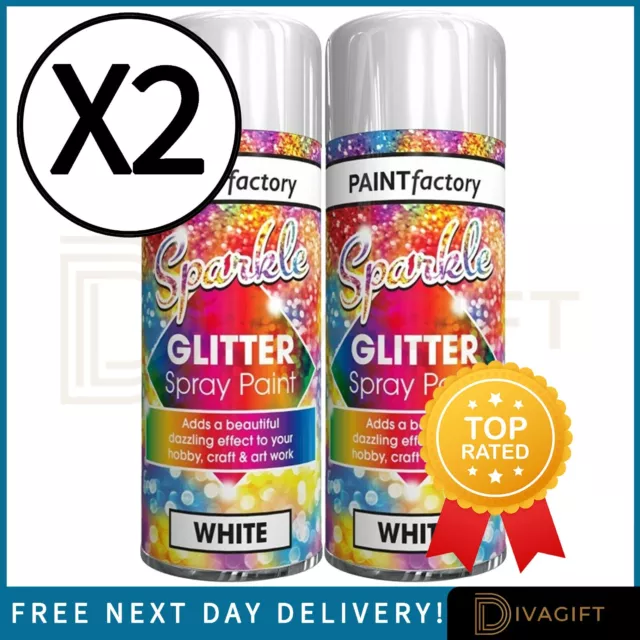 2 X 200Ml White Glitter Spray Paint Christmas Xmas Trees Metallic Paints Sparkle