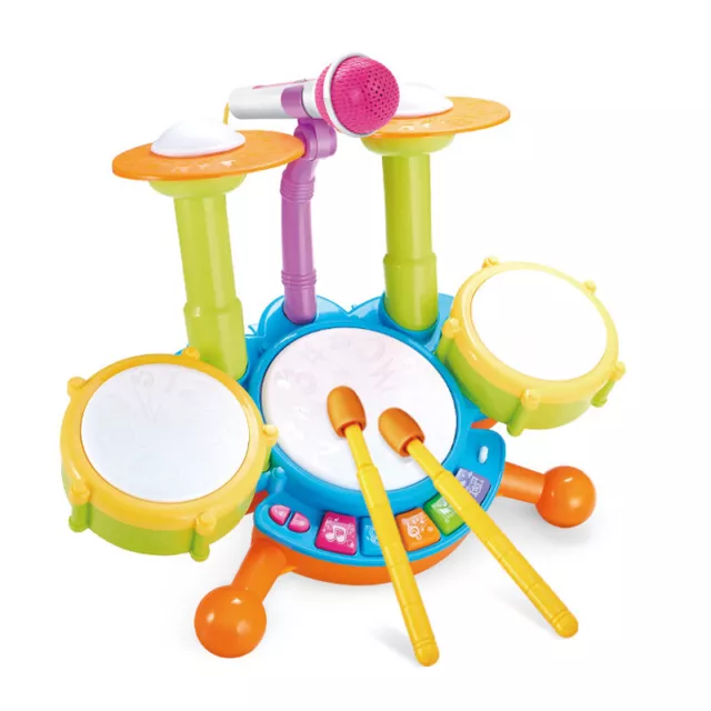 Kid Drum Kit Play Set Baby Toddlers Musical Instrument Microphone Toy Xmas Gift