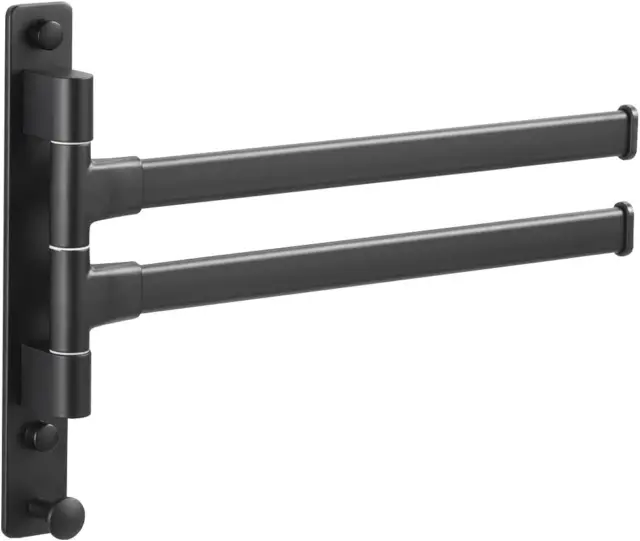 Swivel Hand Towel Bar Bathroom Swing Hanger Towel Rack Holder Matte Black, 2-Arm