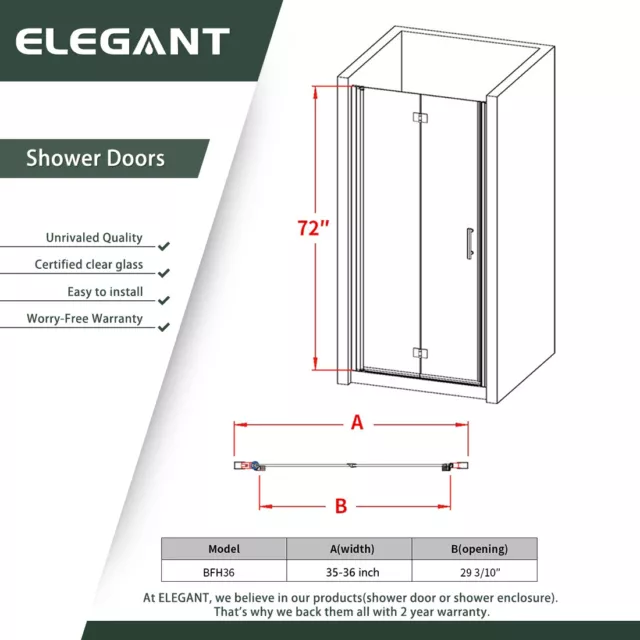 ELEGANT Pivot Bifold Shower Door Clear Shower Glass Panel Matte Black Finish