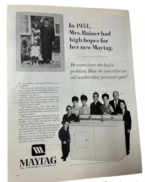 1967 Maytag Washing Machine Vintage Print Ad Repair Appliance Shop Decor