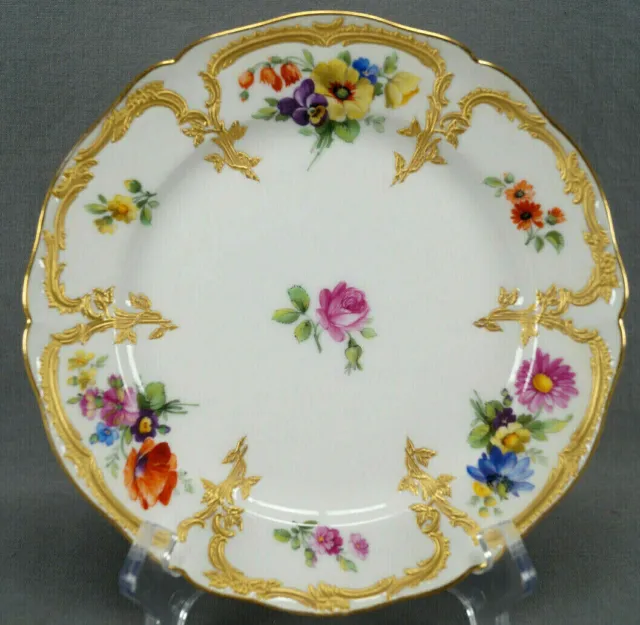 KPM Berlin Neuzierat Hand Painted Floral Raised Gold 7 5/8 Dessert Plate A