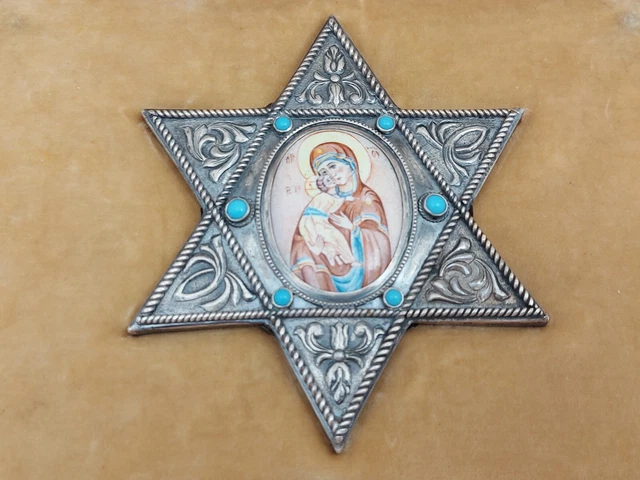 Antique Imperial Russian Faberge Silver Enamel Turquoise Star Icon Moscow Antique Imperial Russian Faberge Silver Enamel Turquoise Star Icon Moscow