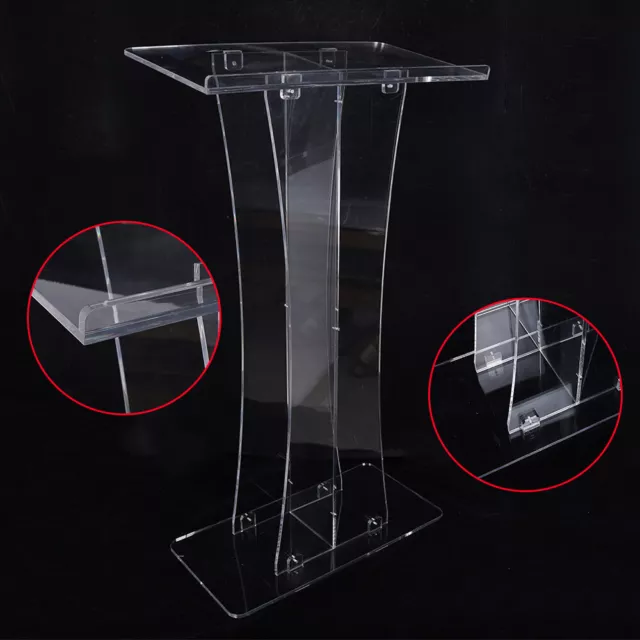 47in H Acrylic Clear Podium Stand Church Vertical Podium W/ Wide Reading Surface