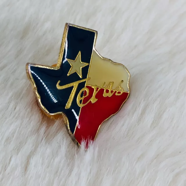 Vtg Texas State Shaped Flag Souvenir Enamel Lapel Pin