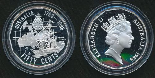 Australia 1988 50c Bicentenary Silver masterpiece Proof Coin. Very Scarce.
