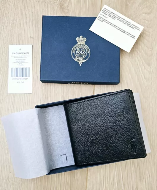 Polo Ralph Lauren Coin Pocket Black Leather Wallet Mens Credit Card Holders Men