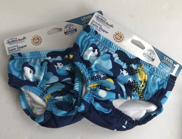 Lot Of 2 New SwimSchool Reusable Swim Diaper UPF 50 18-22 lbs 12M School Fish