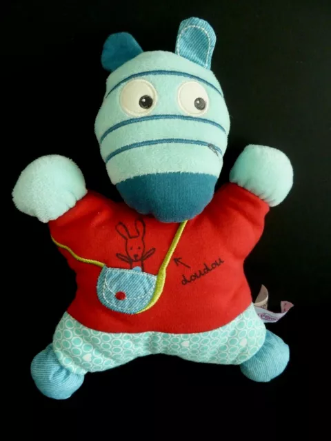 *. Doudou Coussin Pommette Zebre Rouge Bleu Lapin Sac Poche - Etat Neuf*