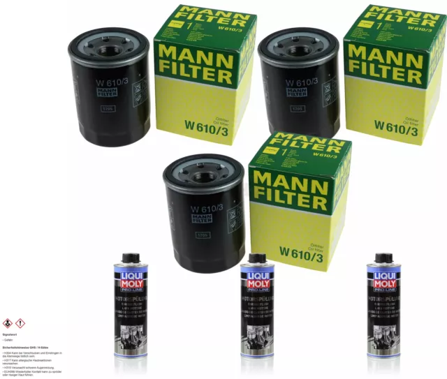 3xMANN-FILTER Ölfilter-w 610/3+3xLIQUI Moly Pro-Line Rinçage de Moteur